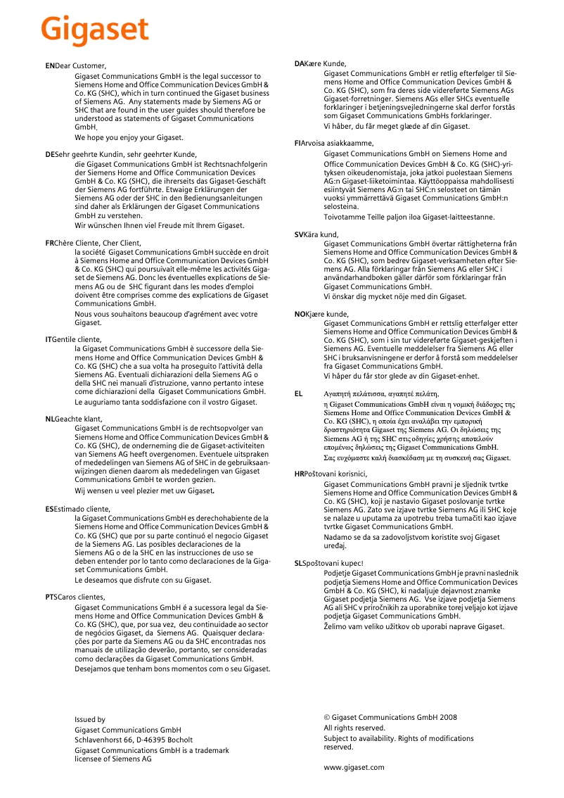 Image de la première page du manuel de l'appareil Gigaset 4035