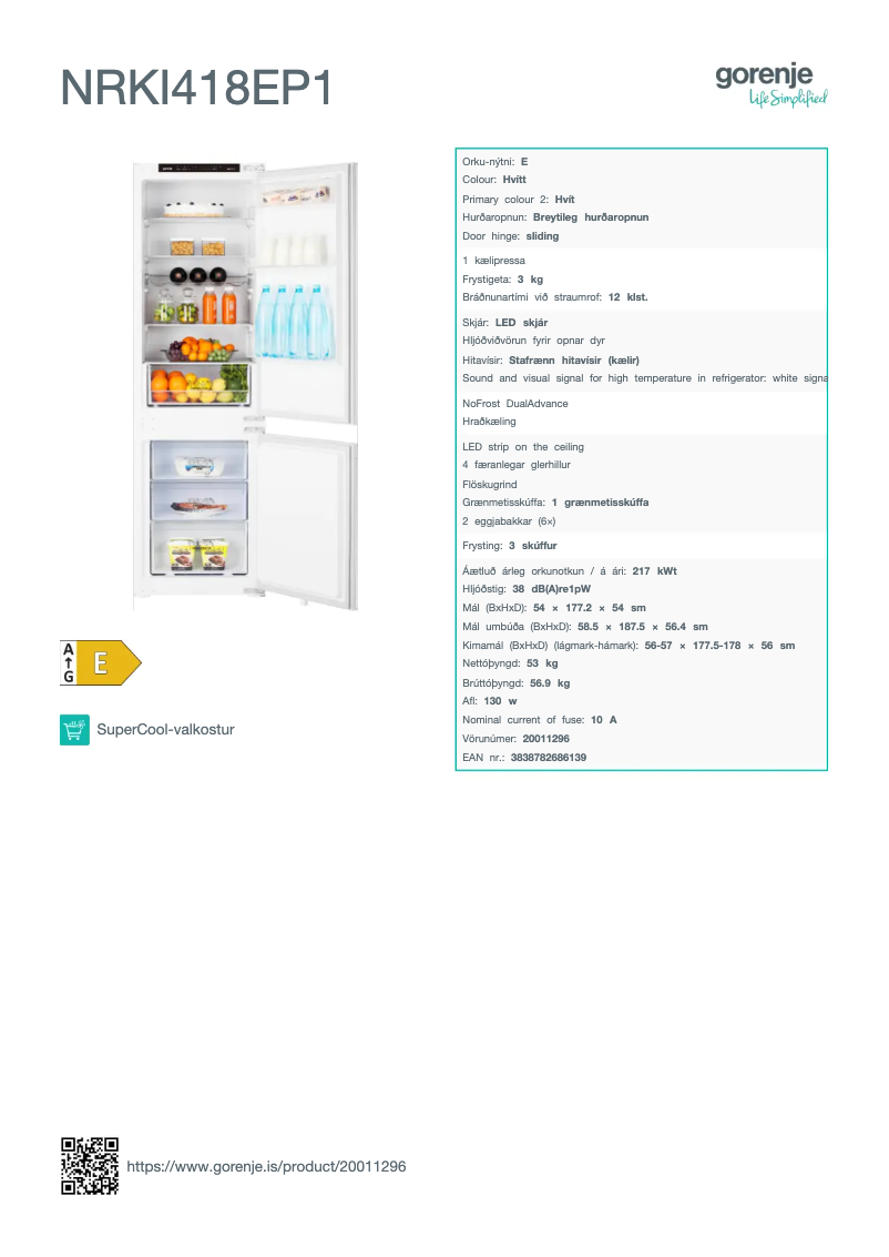 Página 1 del manual Ficha técnica Gorenje NRKI418EP1