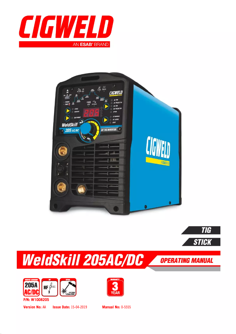 Page 1 de la notice Manuel utilisateur Cigweld WeldSkill 205 AC/DC