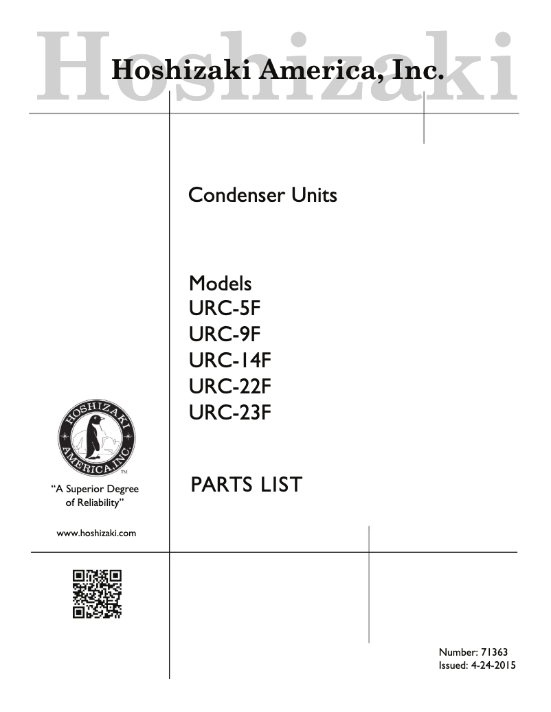 Page 1 de la notice Manuel utilisateur Hoshizaki URC-14F