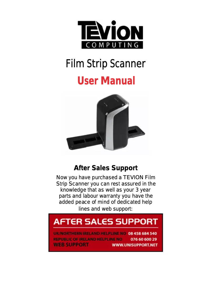 Image de la première page du manuel de l'appareil Film Strip Scanner