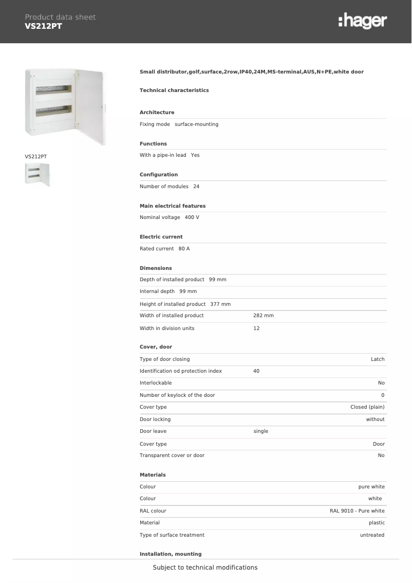 Image de la première page du manuel de l'appareil VS212PT
