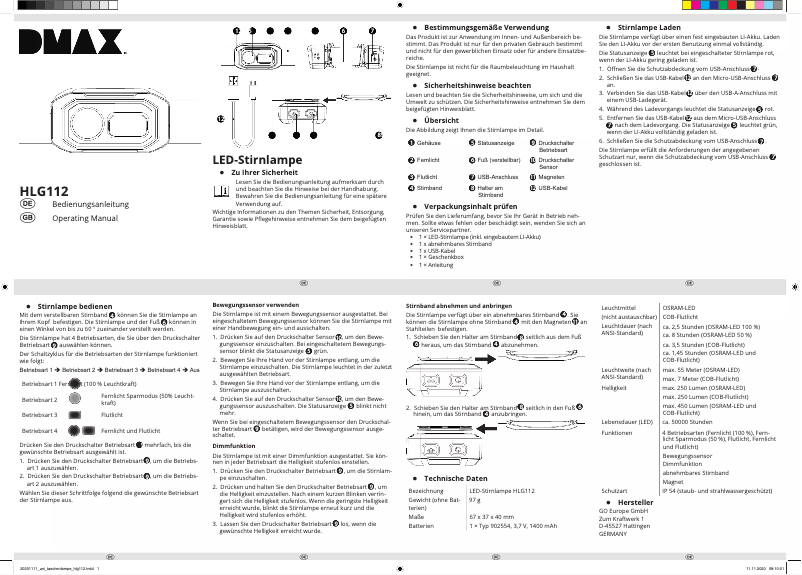 Image de la première page du manuel de l'appareil HLG 112