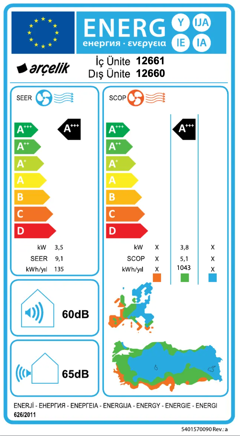 Page 1 de la notice Label énergétique Arçelik 12660