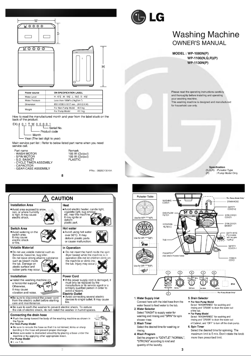 Page 1 de la notice Manuel utilisateur LG WP-1100RP