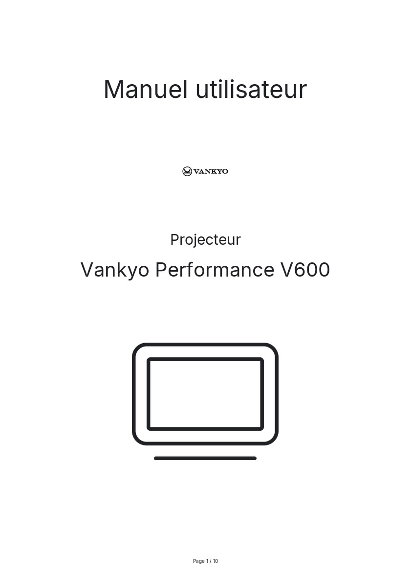 Image de la première page du manuel de l'appareil Performance V600