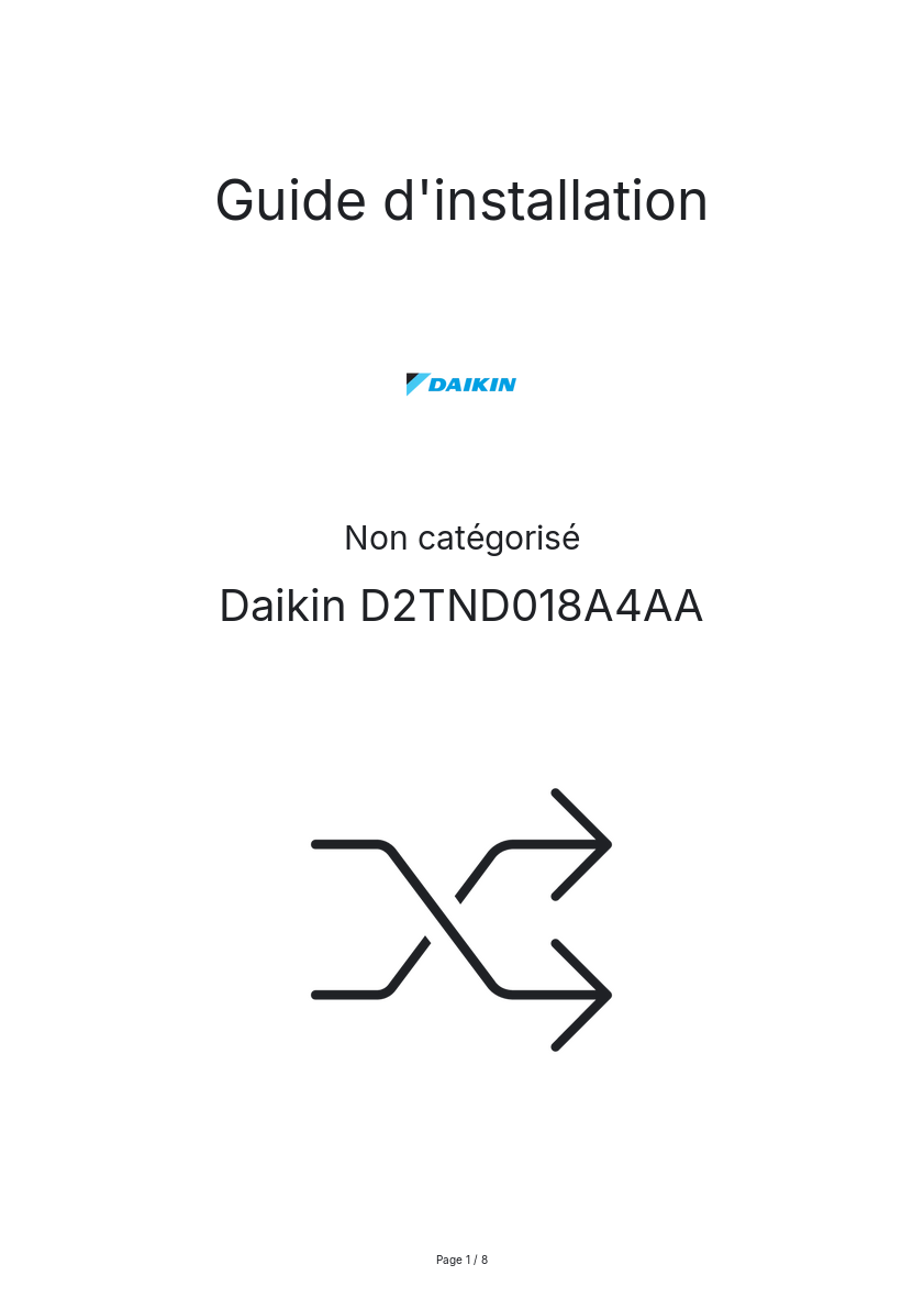 Page n°1 - Guide d'installation Daikin D2TND018A4AA