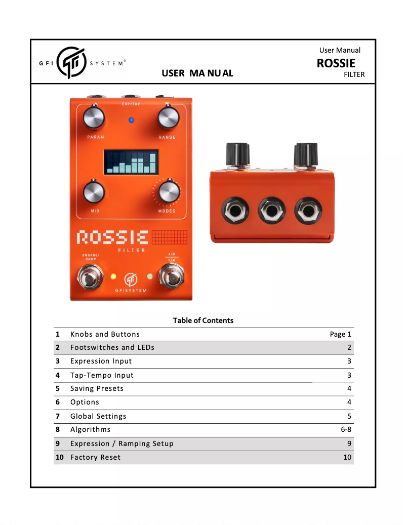 Page 1 de la notice Manuel utilisateur GFI System Rossie