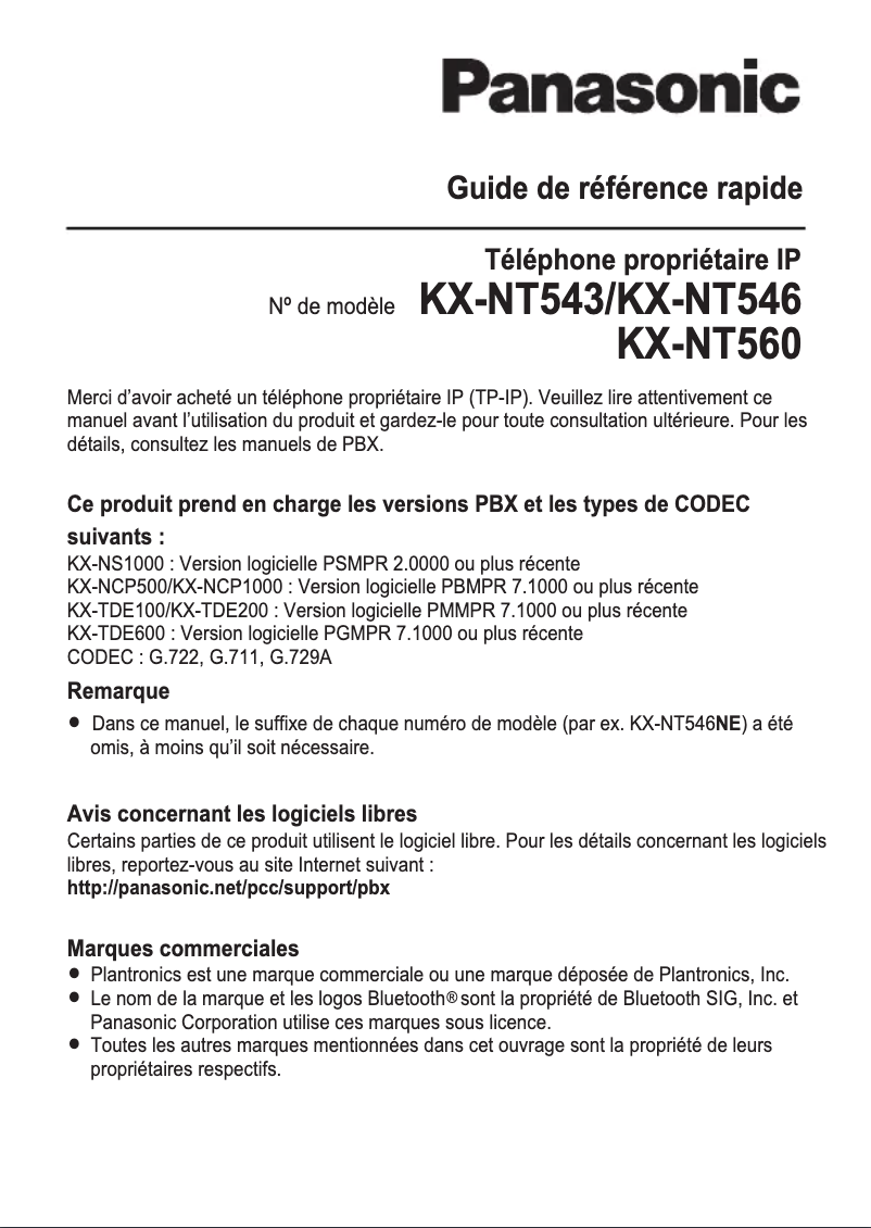 Image de la première page du manuel de l'appareil KX-NT546