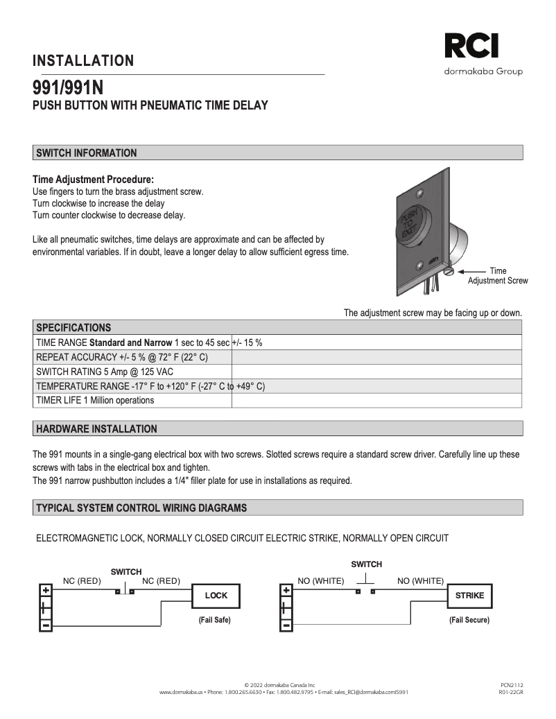 Page n°1 - Manuel utilisateur Dormakaba RCI 991