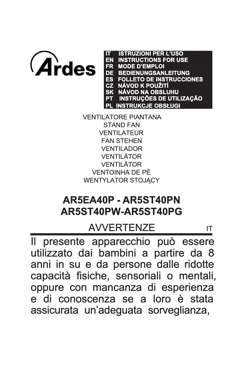 Page 1 de la notice Manuel utilisateur Ardes AR5ST40PN
