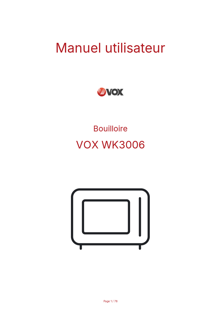 Page n°1 - Manuel utilisateur VOX WK3006