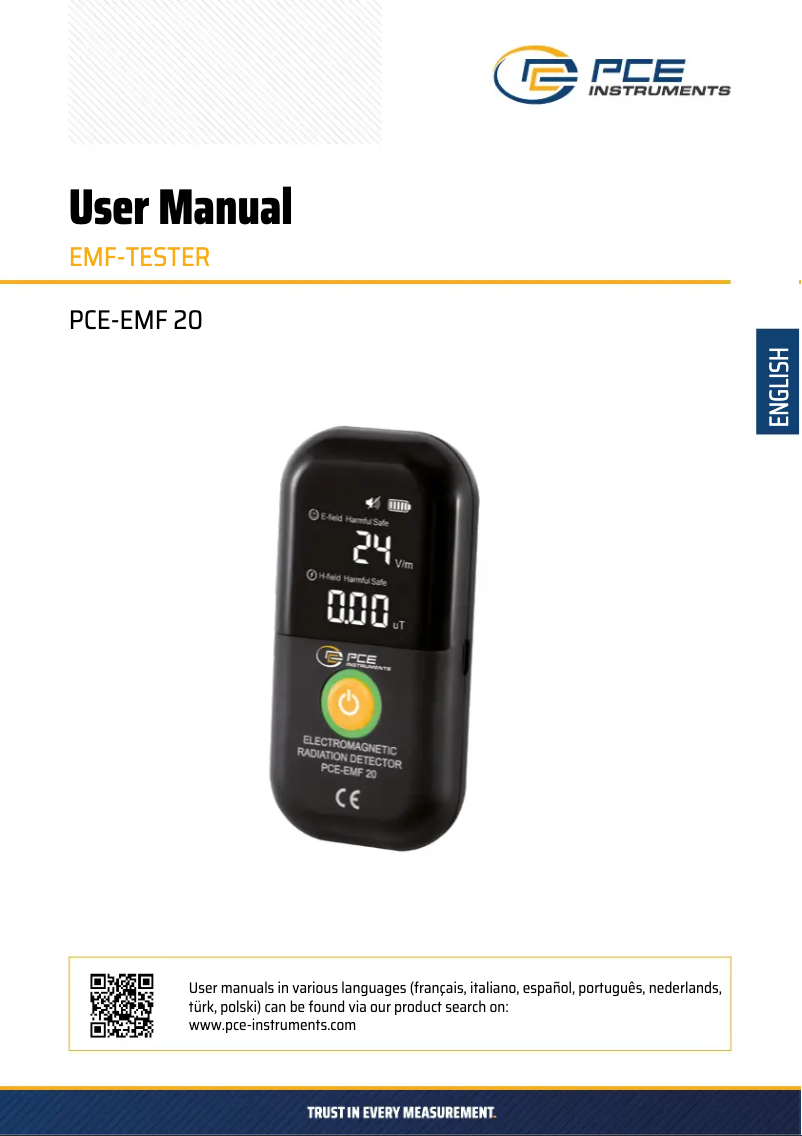 Image de la première page du manuel de l'appareil PCE-EMF 20