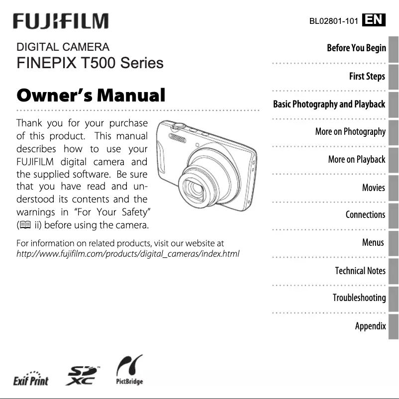 Page n°1 - Manuel utilisateur Fujifilm FinePix T500