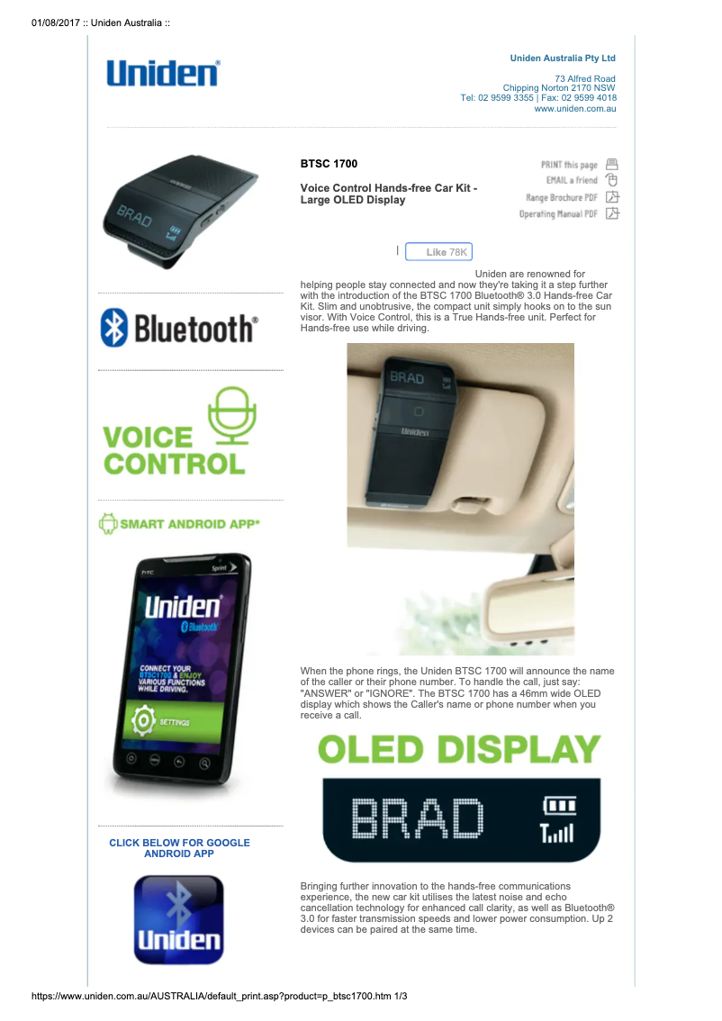 Page n°1 - Manuel utilisateur Uniden BTSC 1700