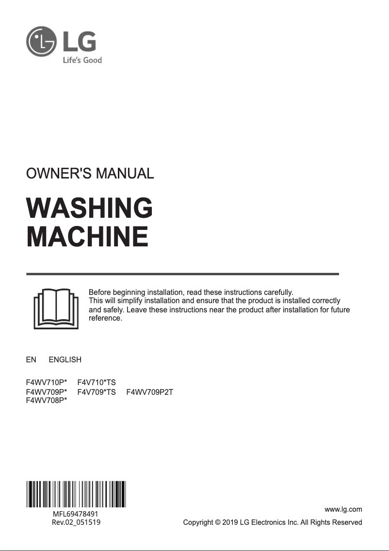 Page 1 de la notice Manuel utilisateur LG F4WV709P2T