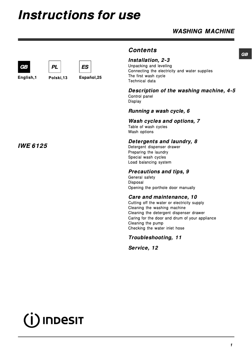 Image de la première page du manuel de l'appareil Maxi IWE 6125 (EU)