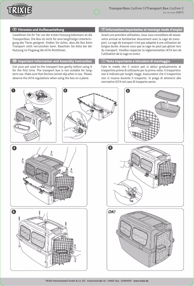 Image de la première page du manuel de l'appareil Transport box Gulliver 5