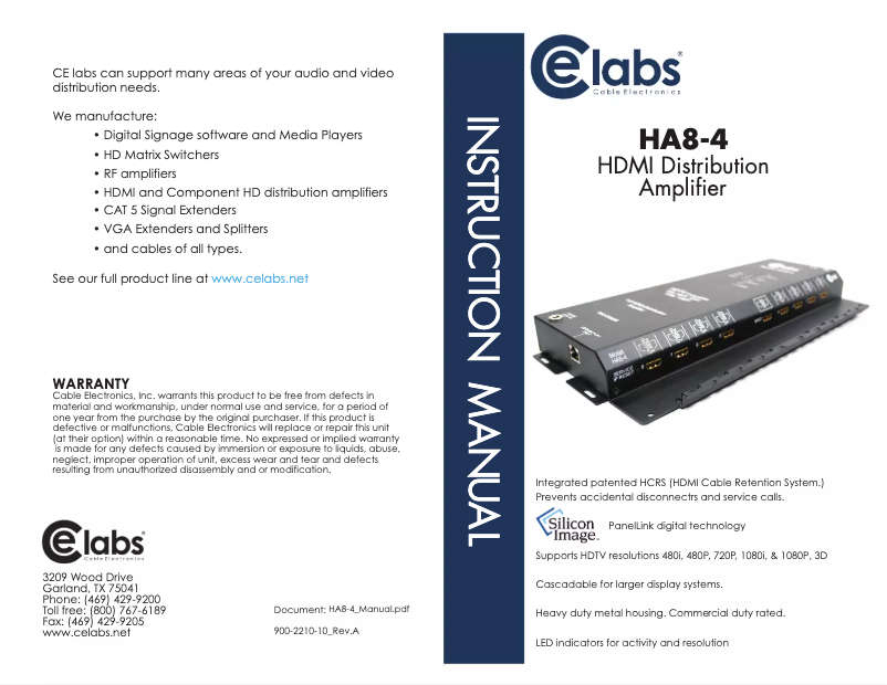 Page n°1 - Manuel utilisateur CE labs HA8-4