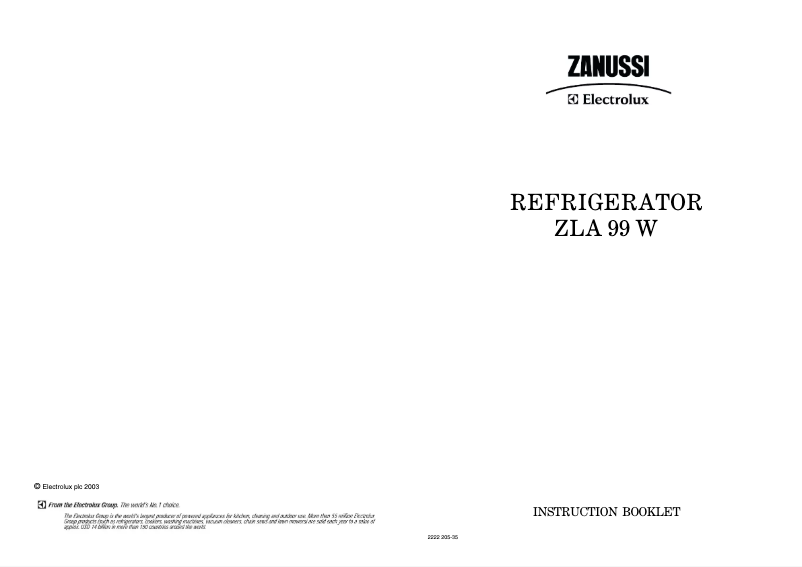 Page 1 de la notice Manuel utilisateur Zanussi-Electrolux ZLA99W