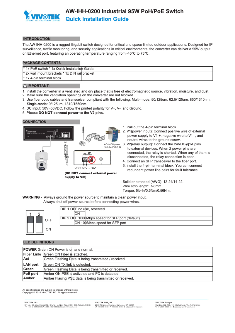 Page 1 de la notice Guide d'installation Vivotek AW-IHB-0800
