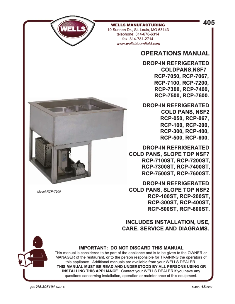 Page 1 de la notice Manuel utilisateur Wells RCP100