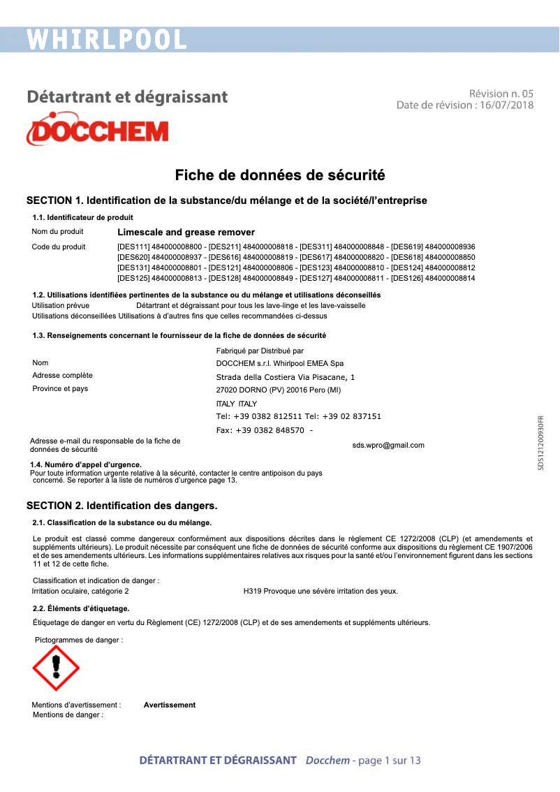 Page 1 de la notice Manuel utilisateur Bauknecht DES131