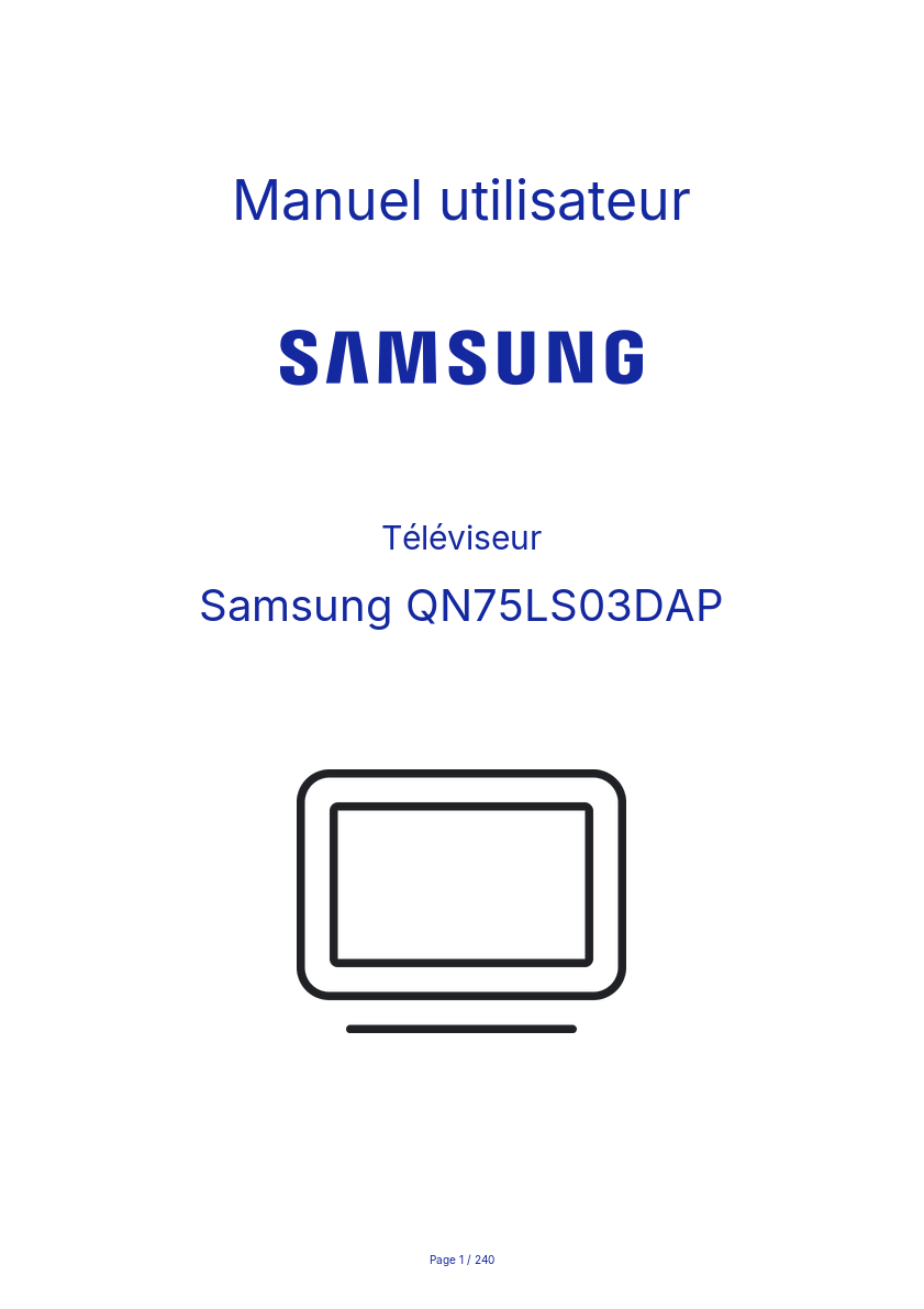 Page 1 de la notice Manuel utilisateur Samsung QN75LS03DAP