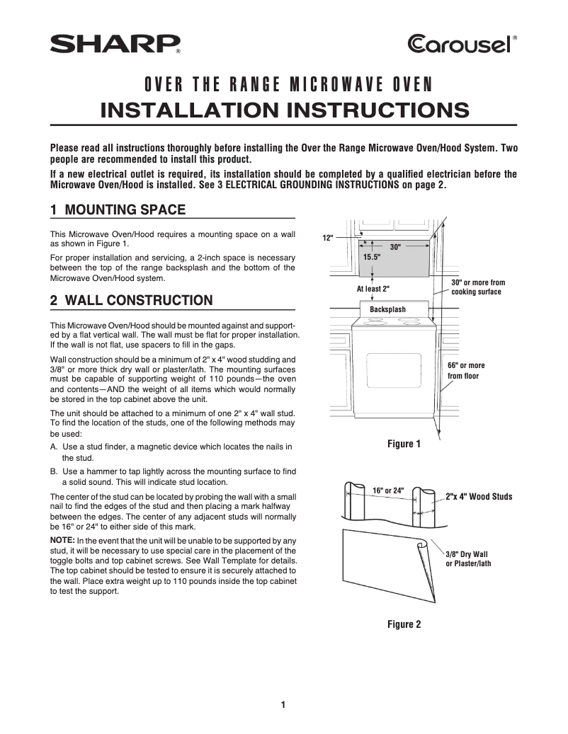 Page n°1 - Guide d'installation Sharp R1881LSY