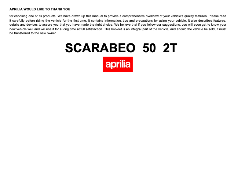 Page 1 de la notice Manuel utilisateur Aprilia Scarabeo 50 2T (2006)