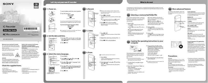 Page n°1 - Guide d'installation Sony ICD-UX513F
