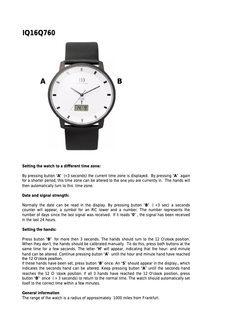 Page 1 de la notice Manuel utilisateur Danish Design Q760