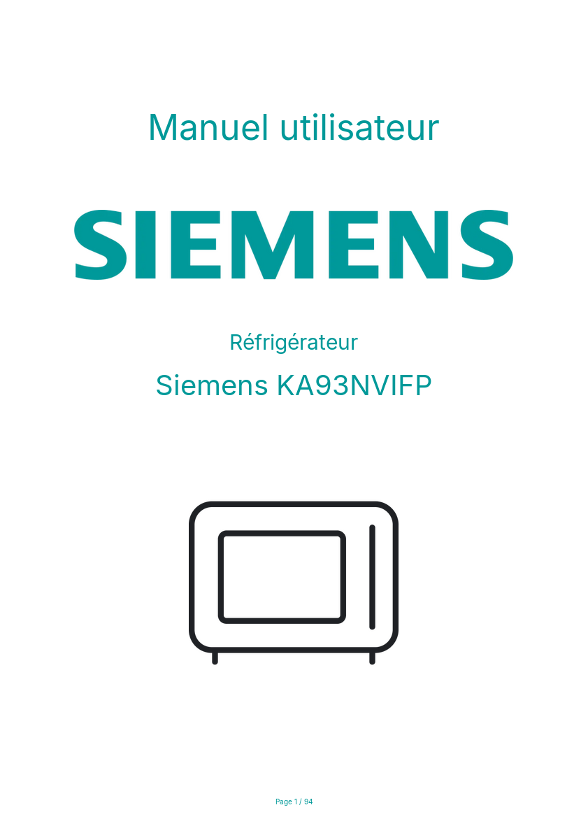 Page n°1 - Manuel utilisateur Siemens KA93NVIFP