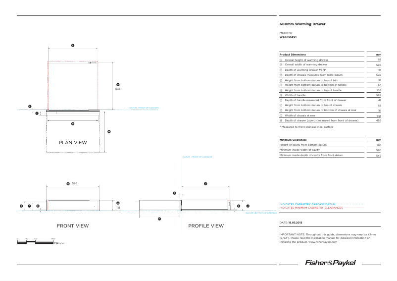 Page 1 de la notice Fiche technique Fisher & Paykel WB60SDEX1