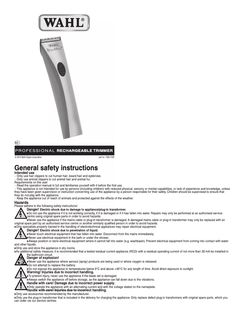 Page 1 de la notice Manuel utilisateur Wahl Bravmini +