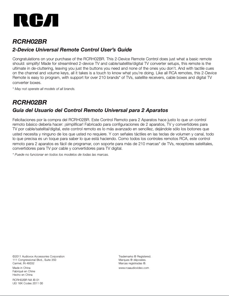 Page 1 de la notice Manuel utilisateur RCA RCRH02BR