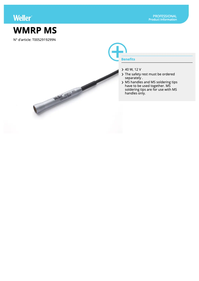 Page 1 de la notice Fiche technique Weller WMRP MS