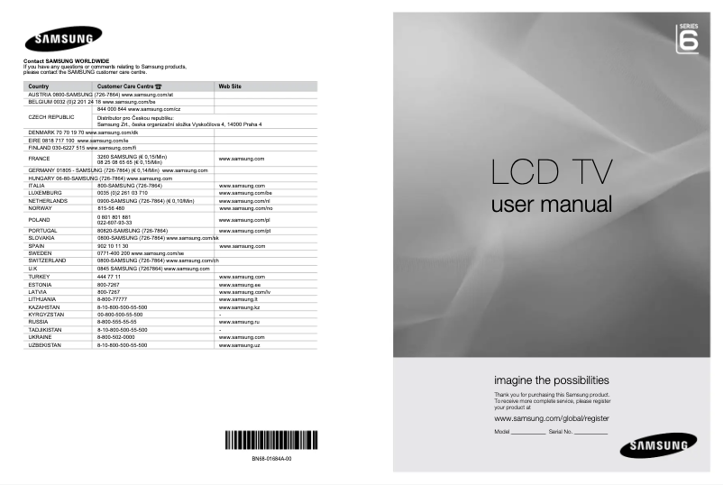 Page n°1 - Manuel utilisateur Samsung LE46A686M1F