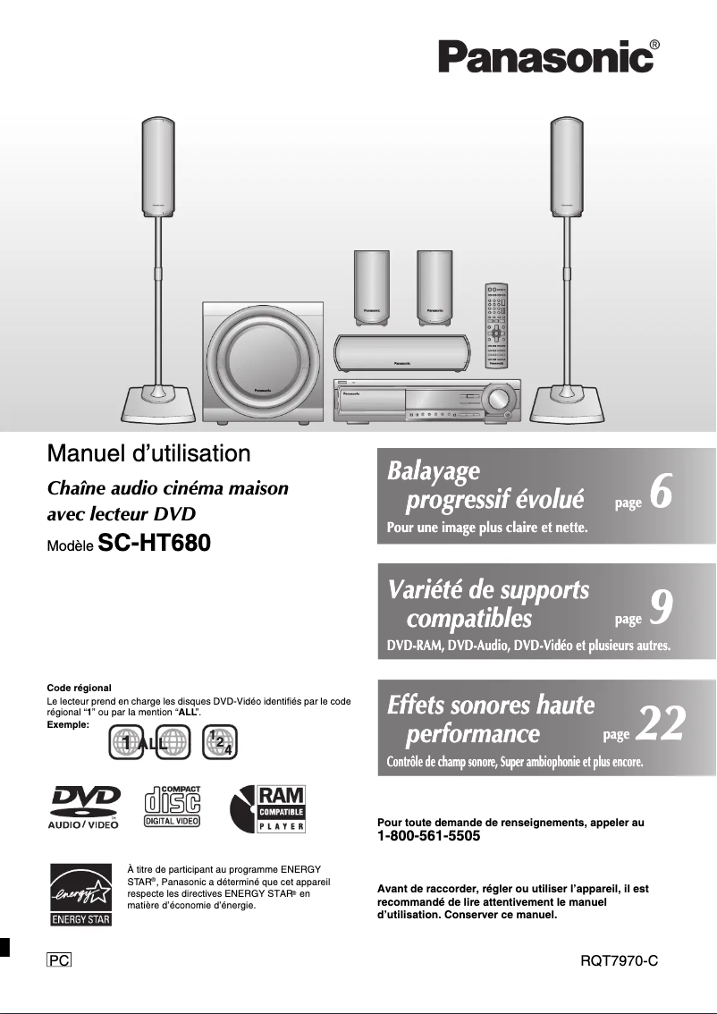 Page 1 de la notice Manuel utilisateur Panasonic SC-HT680