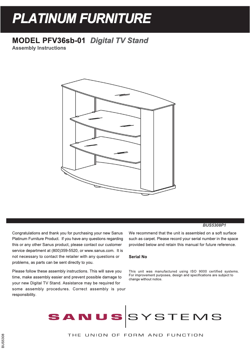 Page 1 de la notice Manuel utilisateur Sanus PFV36