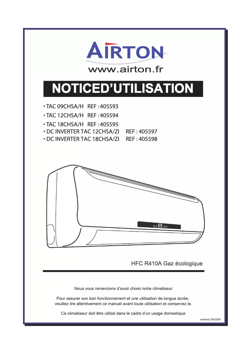 Página 1 del manual Manual de usuario Airton TAC 18 CHSA/H