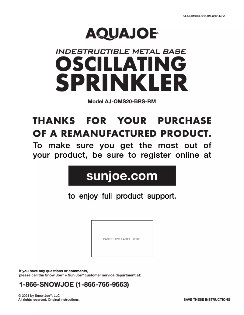 Página 1 del manual Manual de usuario Aqua Joe AJ-OMS20-BRS-RM