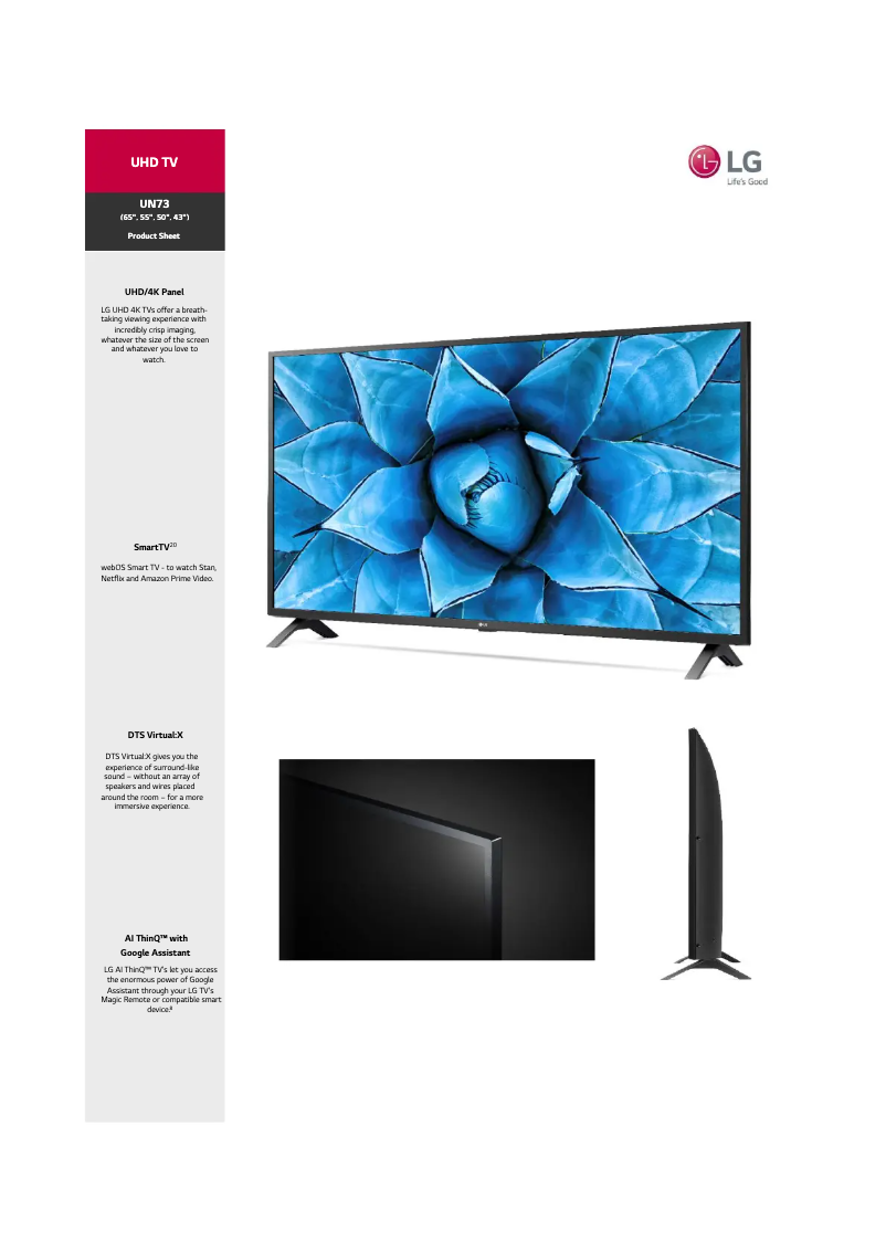 Page 1 de la notice Fiche technique LG 55UN7300PTC