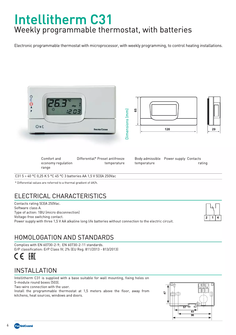 Page n°1 - Fiche technique Fantini Cosmi IntelliTherm C31