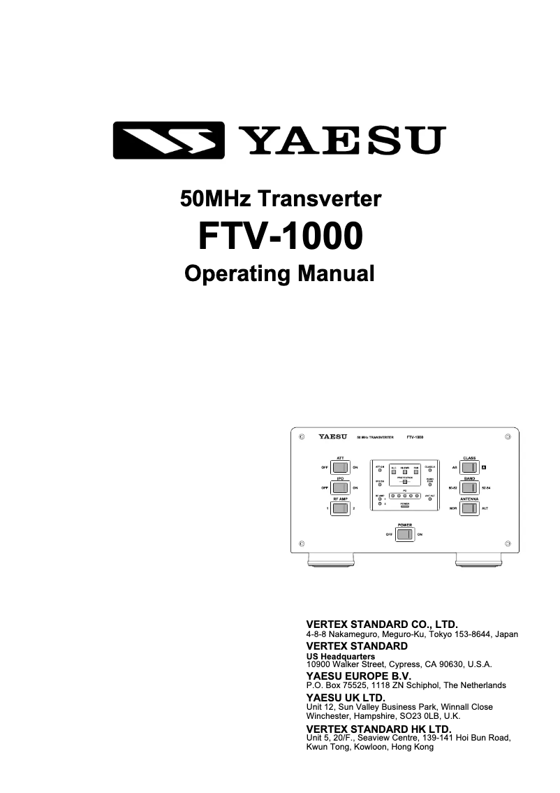 Page 1 de la notice Manuel utilisateur Yaesu FTV-1000