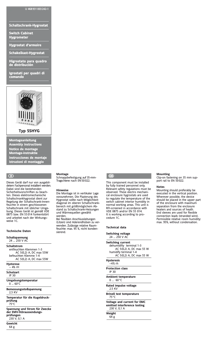 Page 1 de la notice Manuel utilisateur Eberle SSHYG