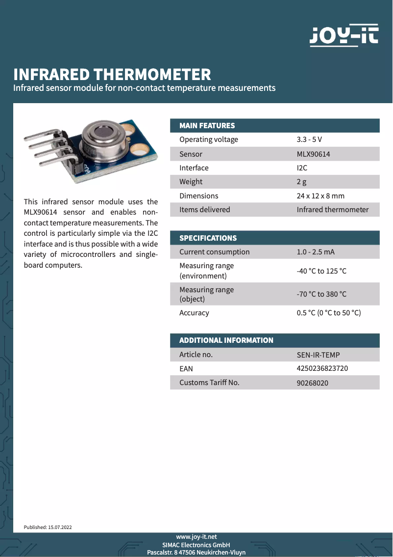 Image de la première page du manuel de l'appareil SEN-IR-TEMP