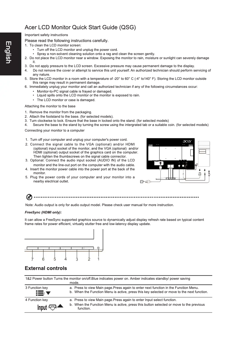 Page n°1 - Guide de démarrage rapide Acer KG221QA
