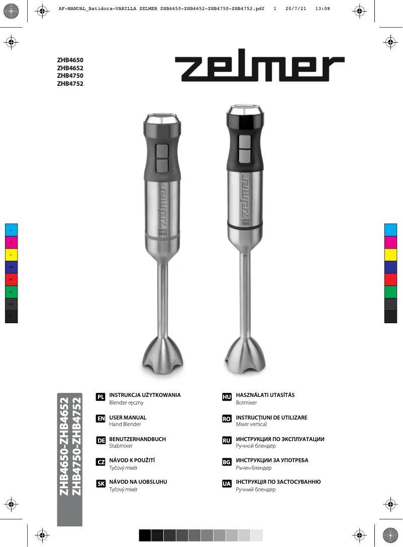 Page 1 de la notice Manuel utilisateur Zelmer ZHB4752