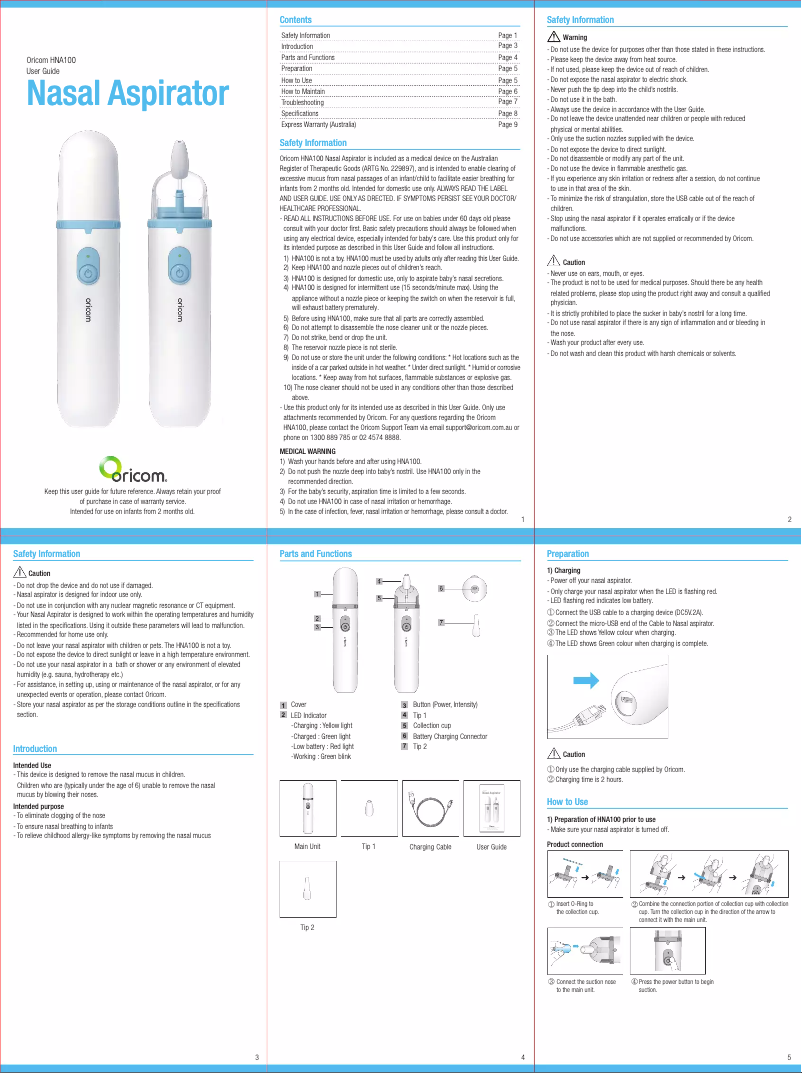 Page n°1 - Manuel utilisateur Oricom HNA100